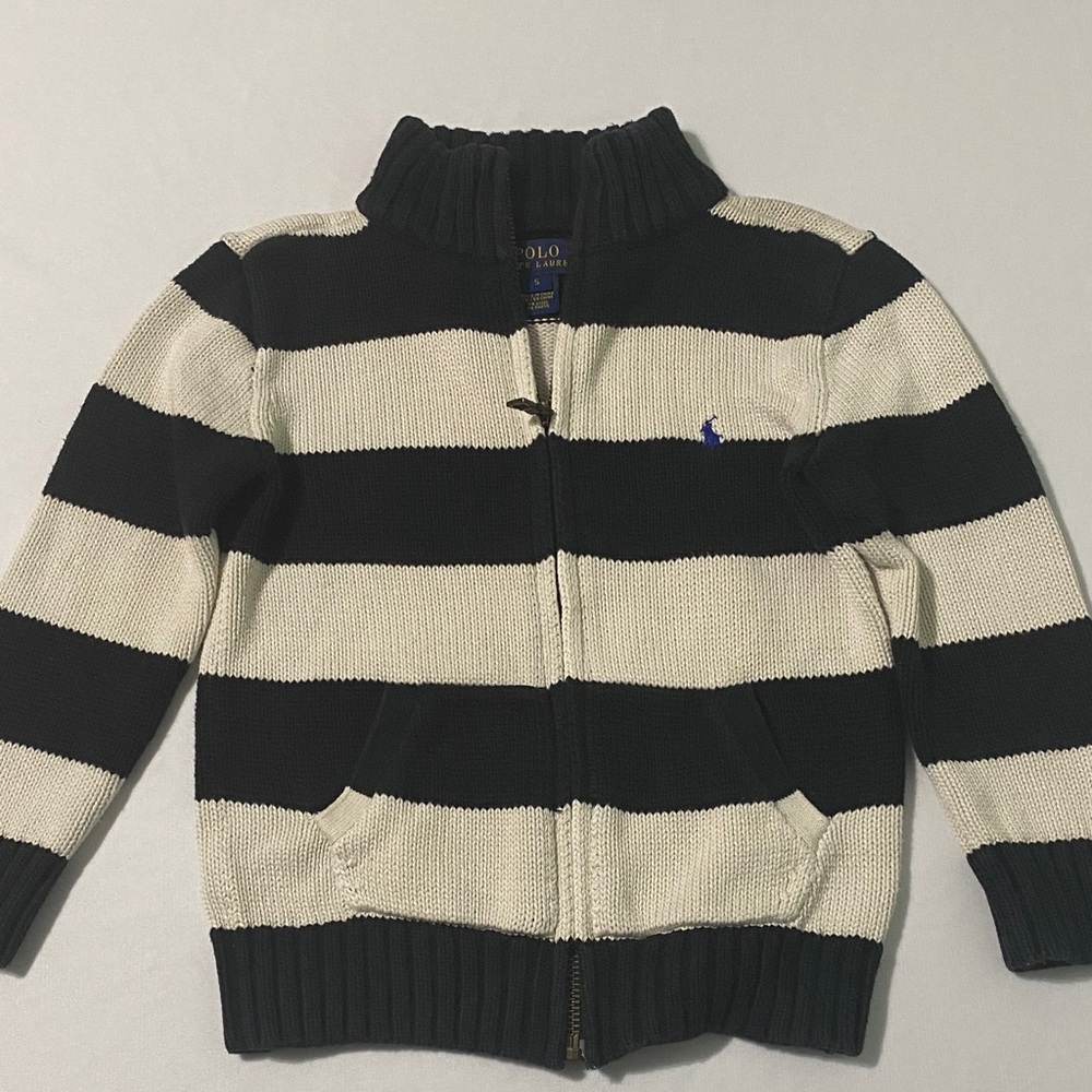 Polo by Ralph Lauren Kids Black and Cream Striped Sweater